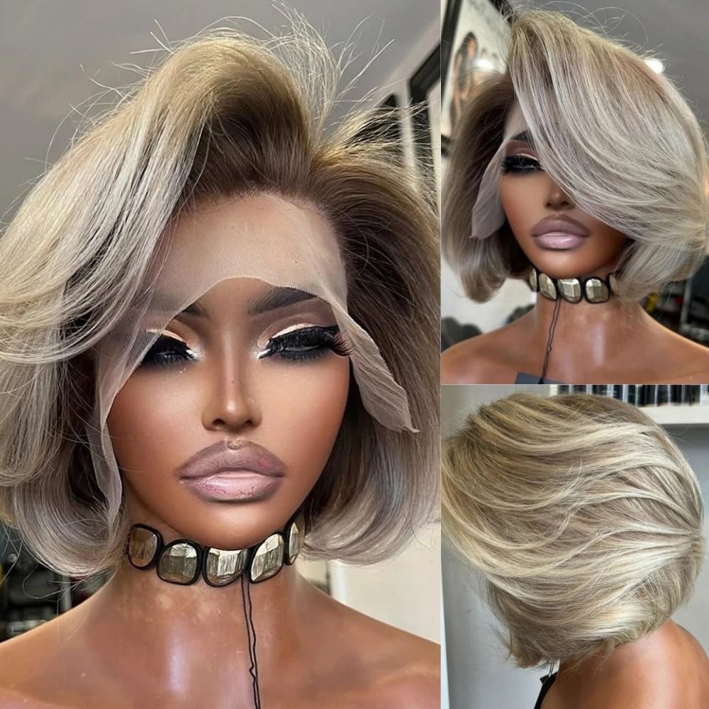 Brazilian Ombre Ash Gray Blonde Short Bob Wigs Human Hair