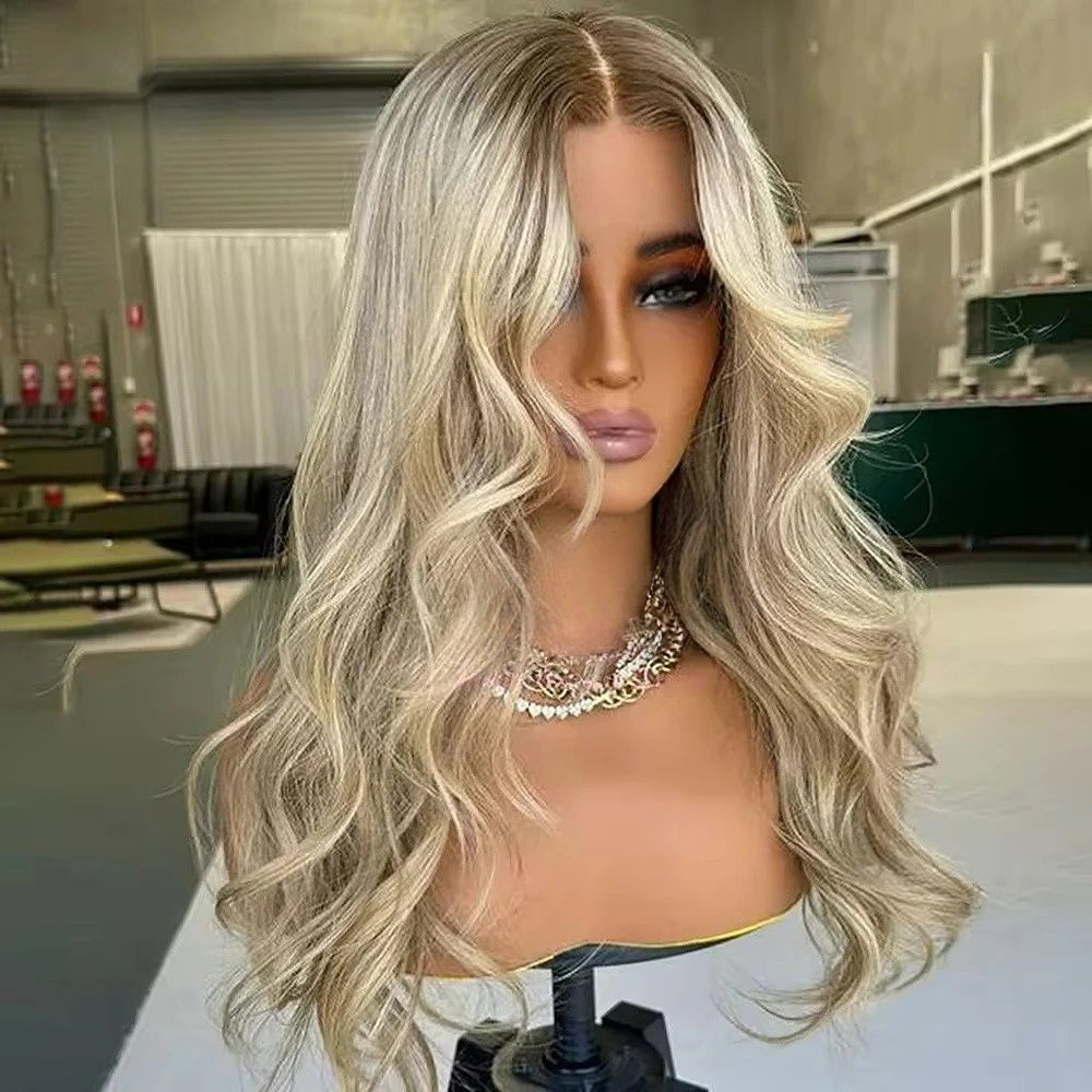 200% Density Ash Blonde Virgin Human Hair Wig With Natural view 2