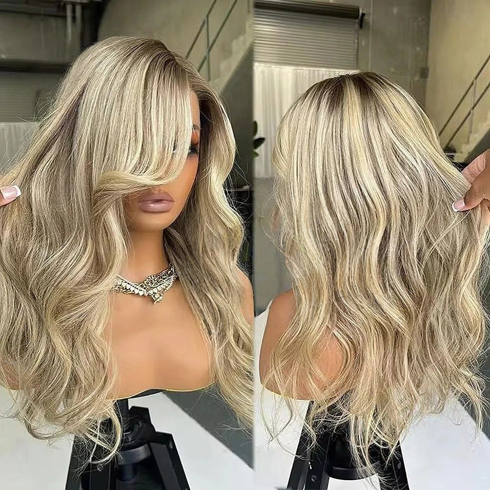 200% Density Ash Blonde Virgin Human Hair Wig With Natural view 3