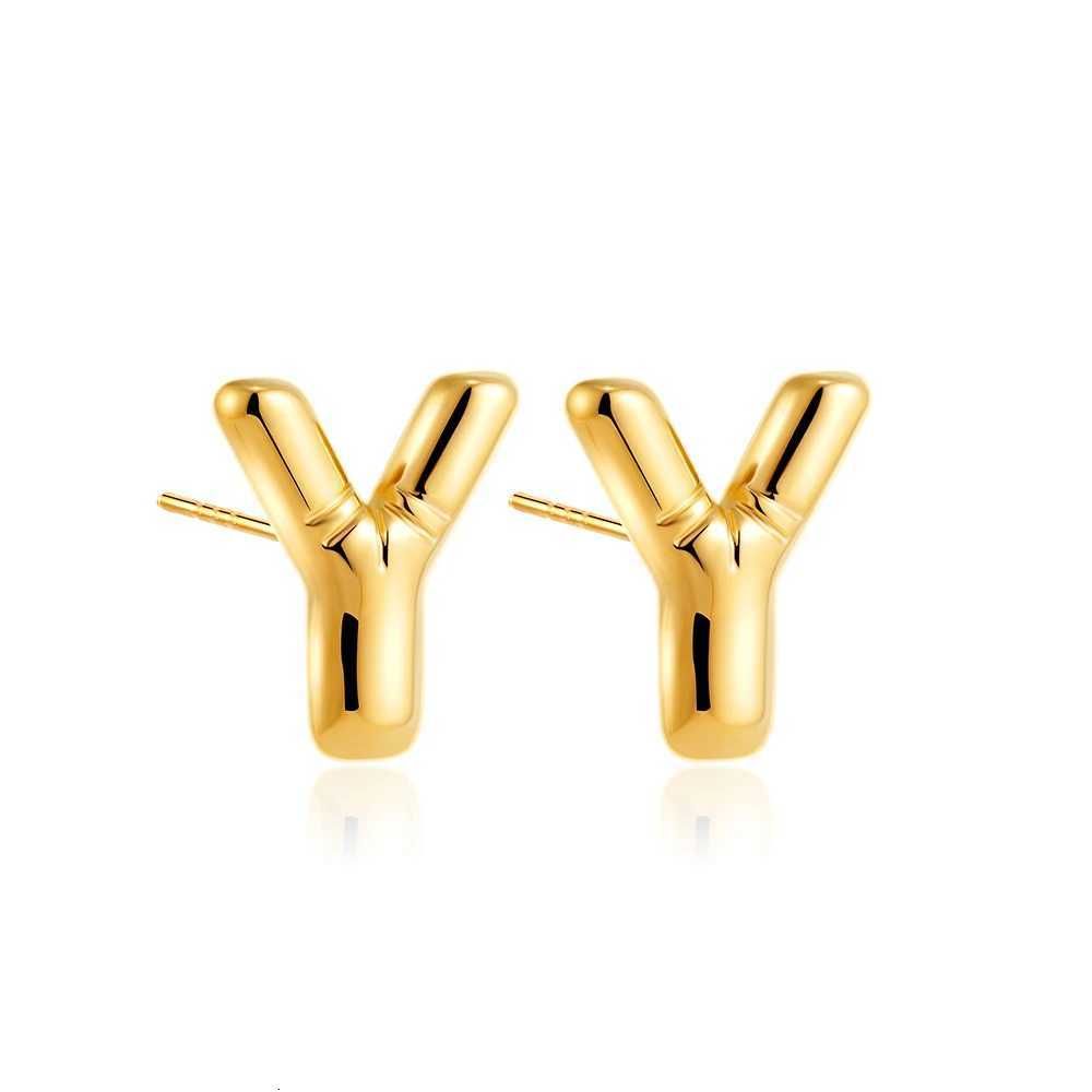 Dainty Balloon Bubble Chunky Initial Letter Stud Earrings For Women 18k Gold Plated Stainless Steel Alphabet Statement_voghion.com