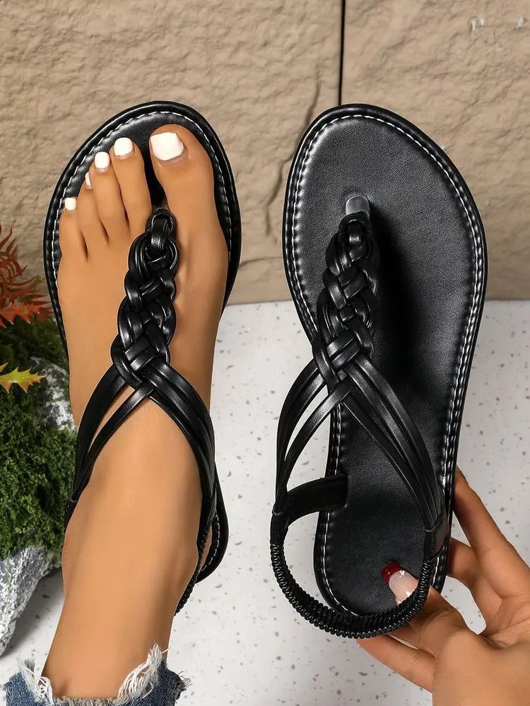 Fashion Flat Outer Wear Summer Toe Solid Color Cool Slippers Cross Border Large Size Womens Sandals 260528_voghion.com