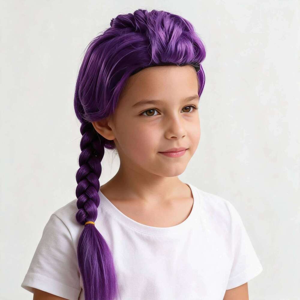 23Inch Long Braid Purple Side Ponytail Kids Halloween Costume view 3