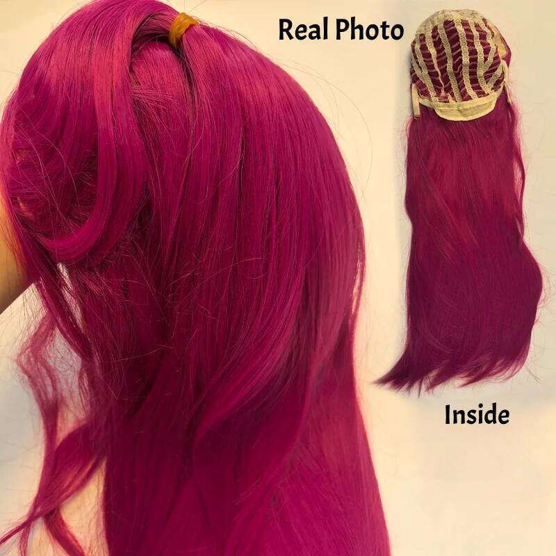 27 Inch Rose Red Long Straight Cosplay Bangs 2 view 3