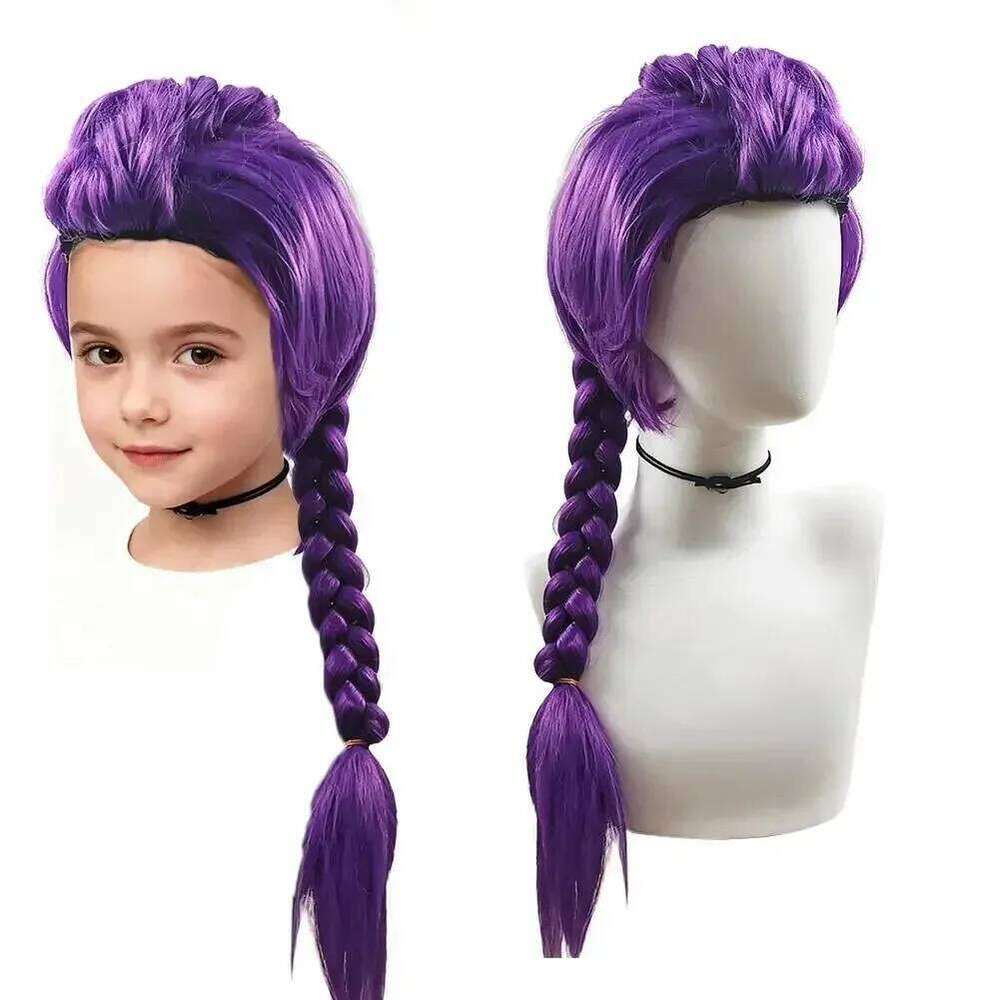 23Inch Long Braid Purple Side Ponytail Kids Halloween Costume view 2