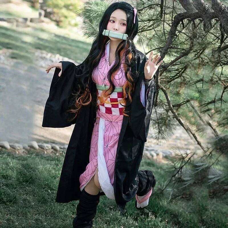 Anime character Nezuko cosplay kimono wig women's Halloween party