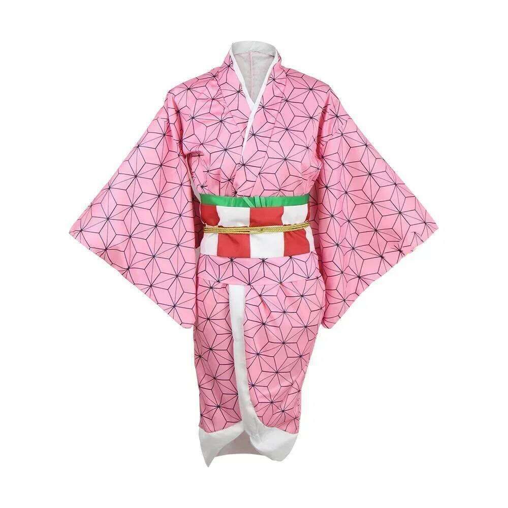 Anime character Nezuko cosplay kimono wig women's Halloween party view 3