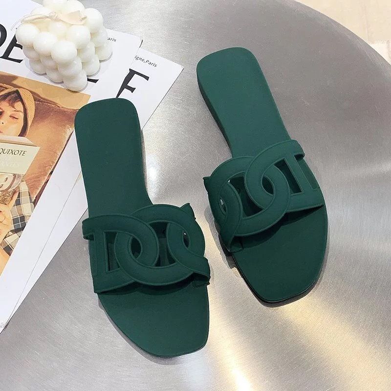 Womens Multi Color Intertwined Strap Slide Sandals Flat Sole For Summer Casual Beach Daily Wear_voghion.com