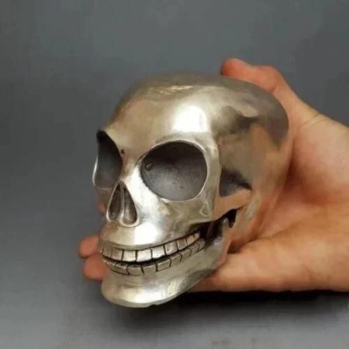 Collectible Old Handwork Tibet Silver Bonelike Skull.. - Image 5