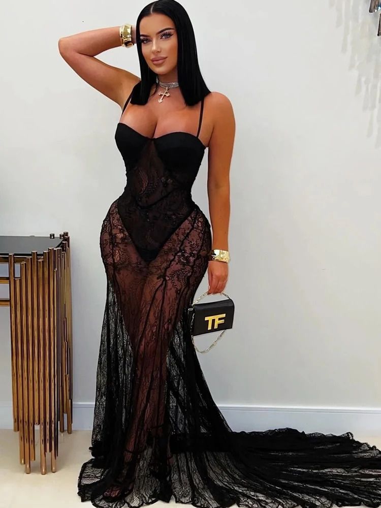 Sheer lace mermaid maxi