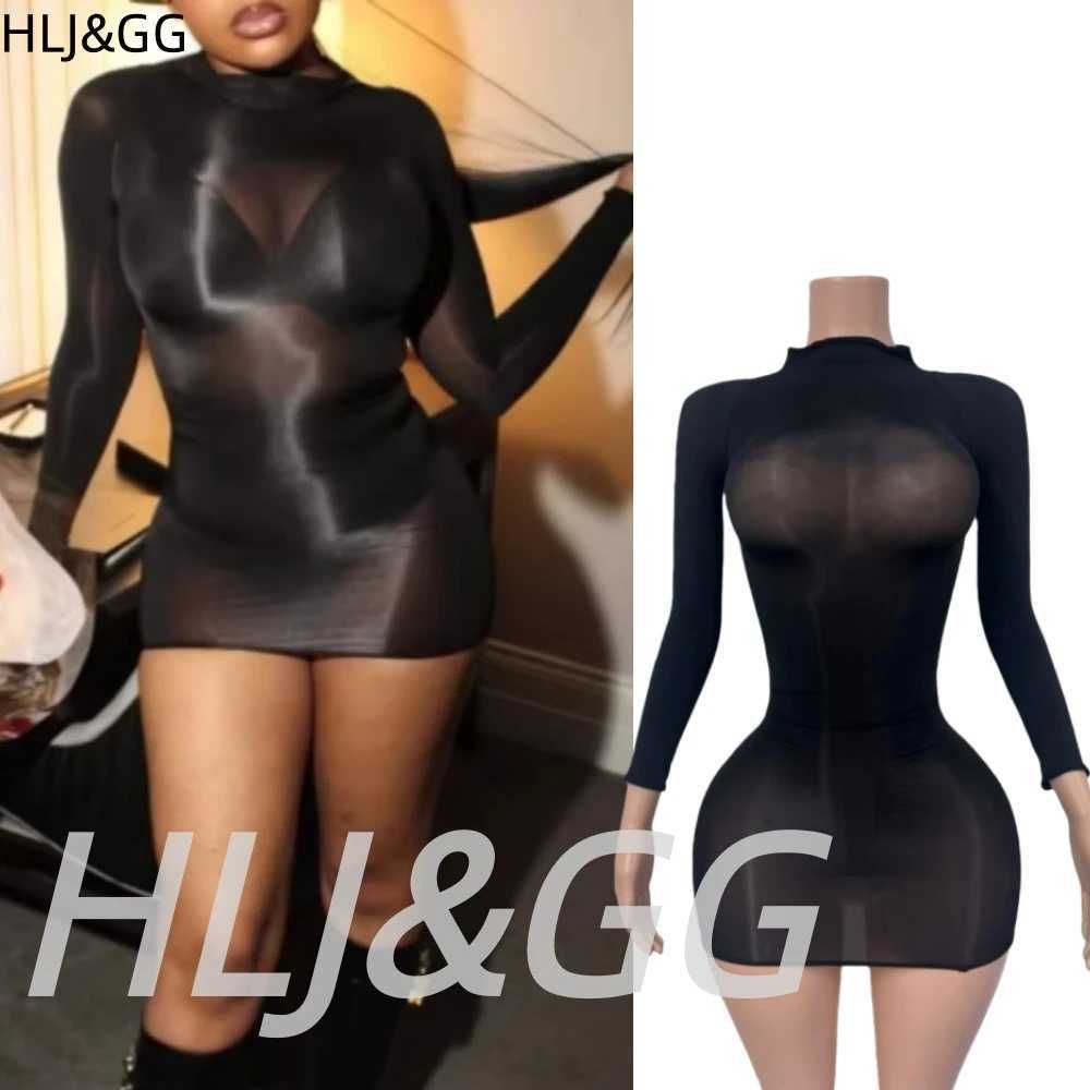 Sheer mesh long-sleeve mini