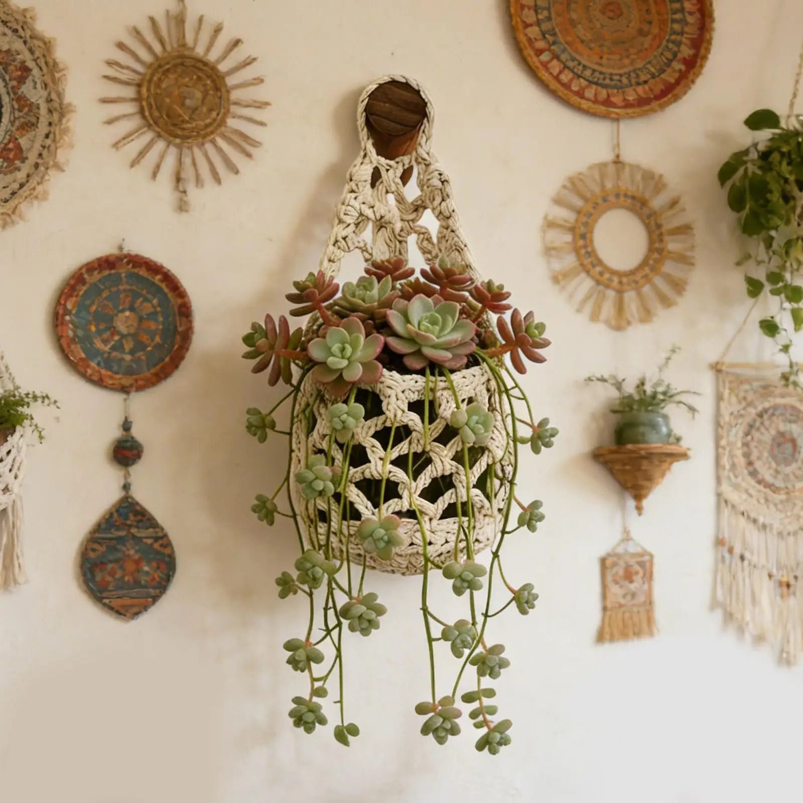 Boho Macrame Woven Cotton Plant Hangers Clinic ... 2 Boho Macrame Woven Cotton Plant Hangers Clinic ... - Image 2