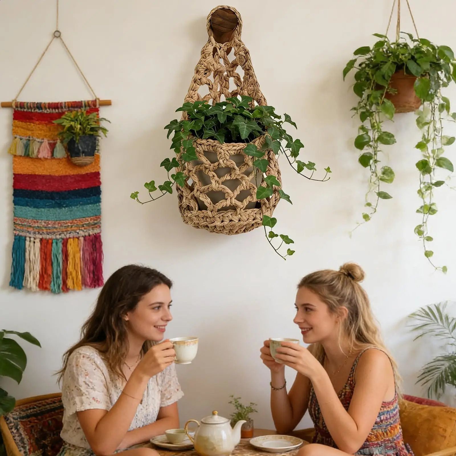 Boho Macrame Woven Cotton Plant Hangers Clinic ... 4 Boho Macrame Woven Cotton Plant Hangers Clinic ... - Image 4