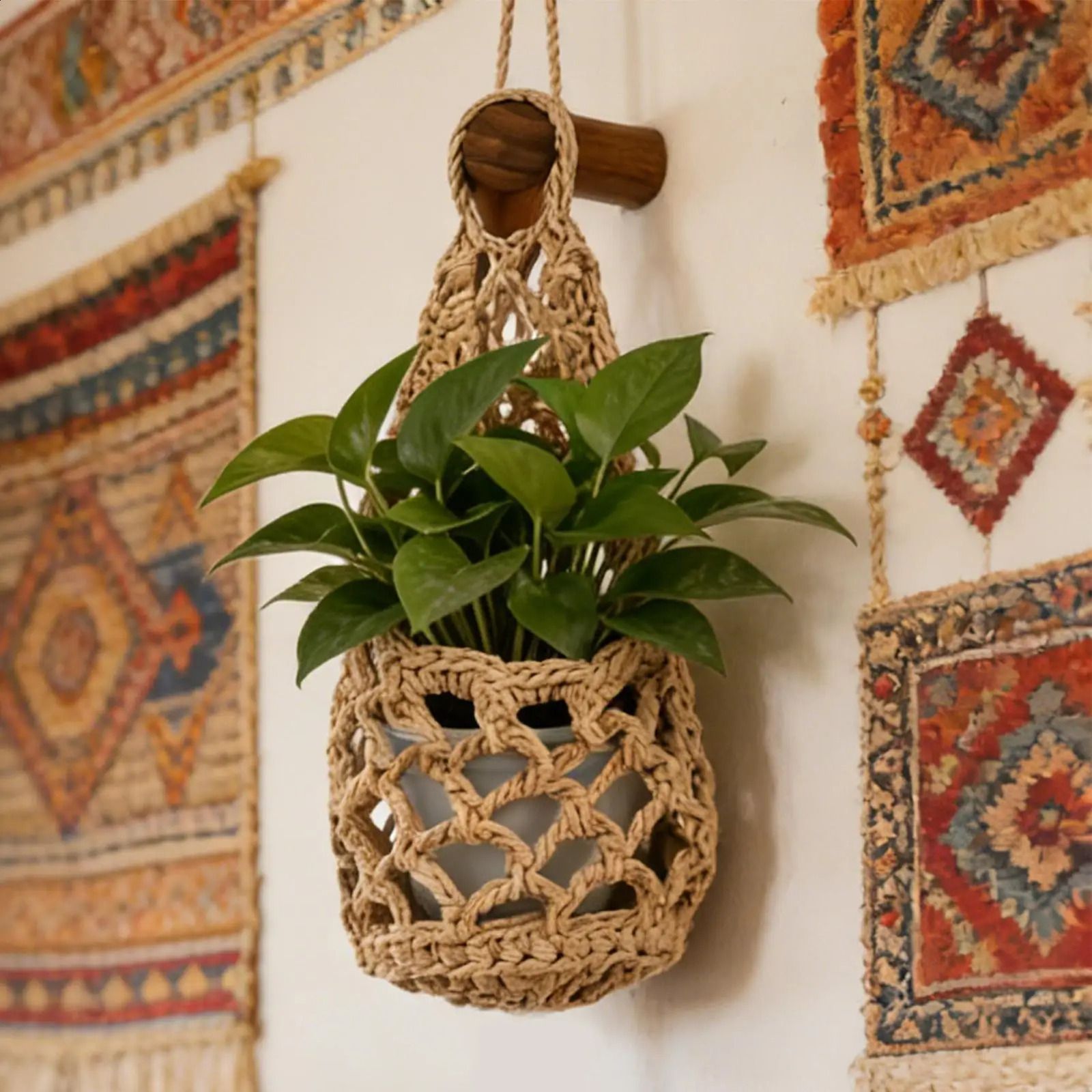 Boho Macrame Woven Cotton Plant Hangers Clinic ... 3 Boho Macrame Woven Cotton Plant Hangers Clinic ... - Image 3