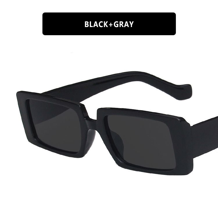 Y2K Retro Small Rectangular Sunglasses Black Thick Frame UV Resistant Sunshade Suitable For Street Style Festivals And_voghion.com