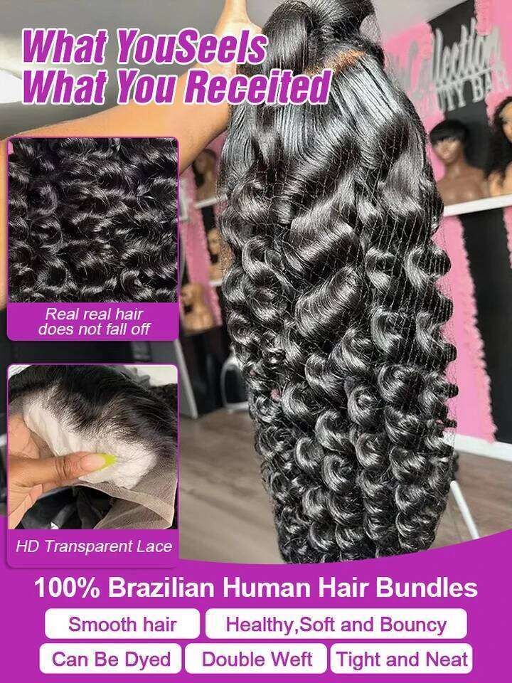 13X6 HD 30 40 Inch Loose Curly Front 100% Human view 3