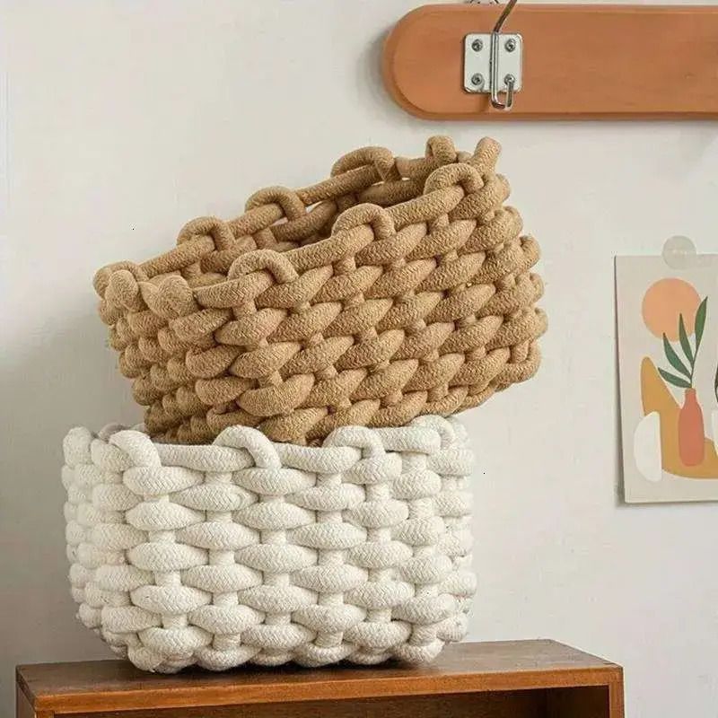 Bohemian Rope Storage Basket Thick Woven Handled 2 Bohemian Rope Storage Basket Thick Woven Handled - Image 2