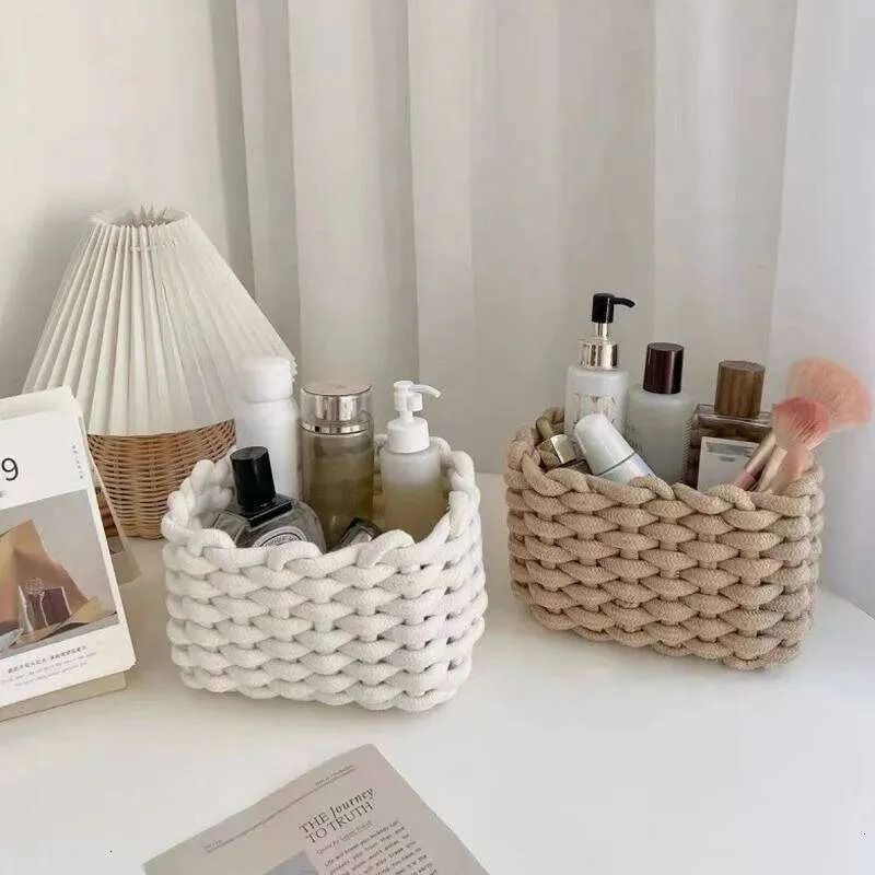Bohemian Rope Storage Basket Thick Woven Handled 3 Bohemian Rope Storage Basket Thick Woven Handled - Image 3