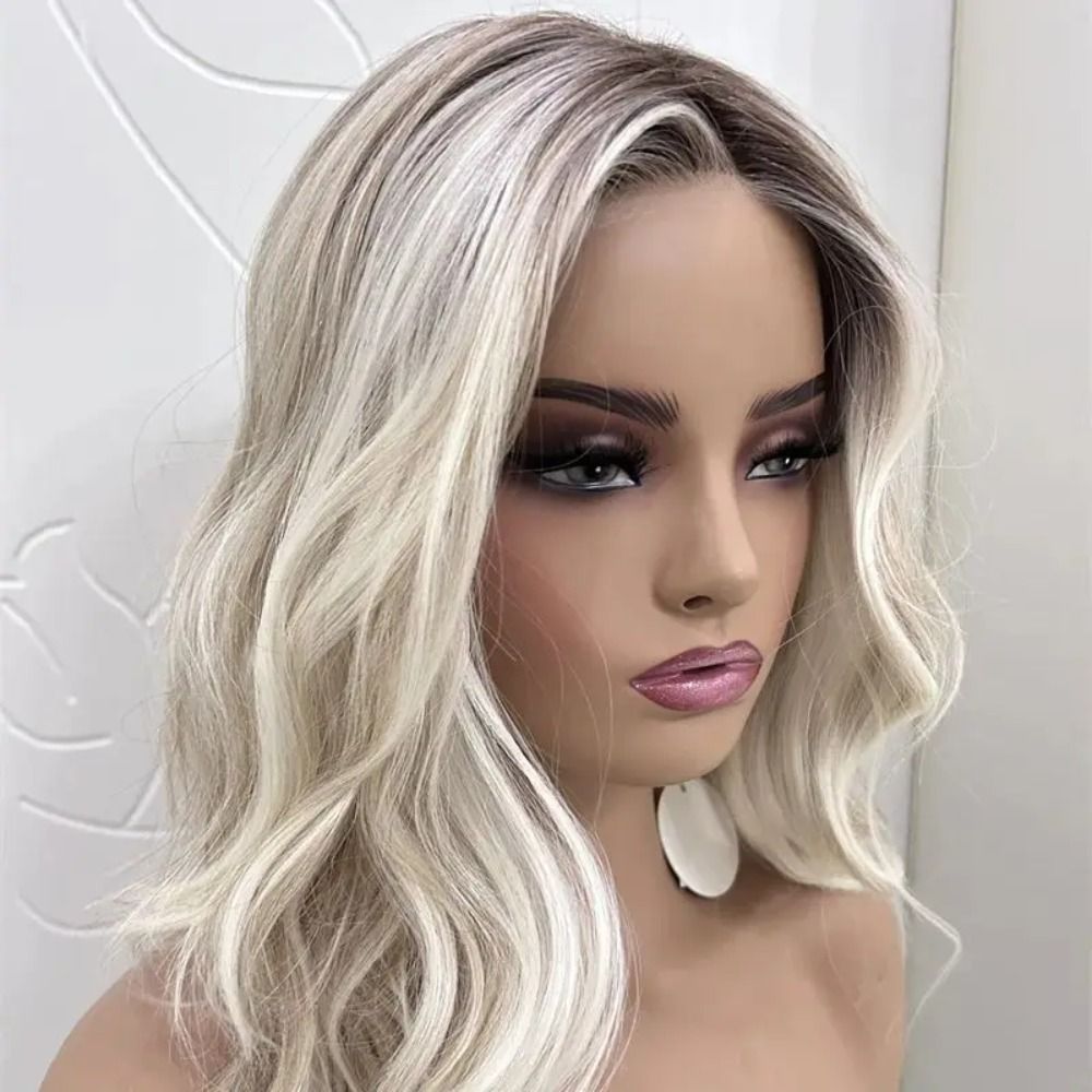 Woman Wigs Ombre Ash Platinum Blonde Wigs HD Lace Front detail view 3