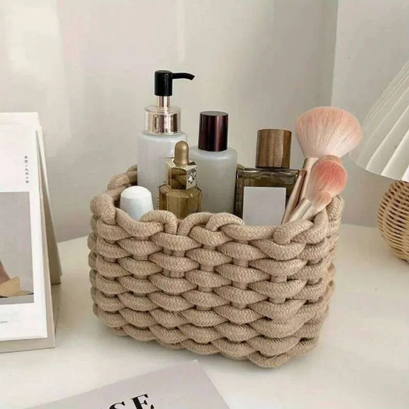 Bohemian Rope Storage Basket Thick Woven Handled 4 Bohemian Rope Storage Basket Thick Woven Handled - Image 4