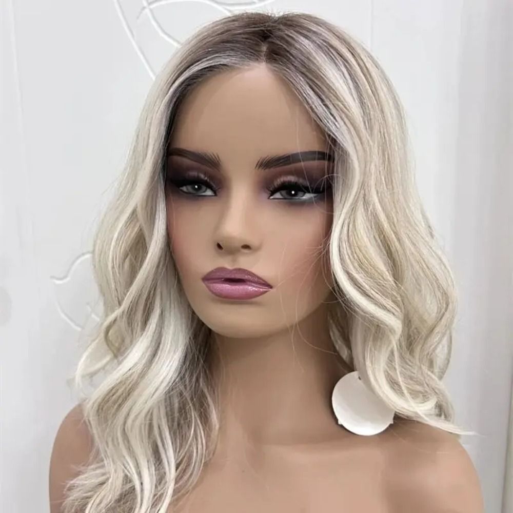 Woman Wigs Ombre Ash Platinum Blonde Wigs HD Lace Front view 3