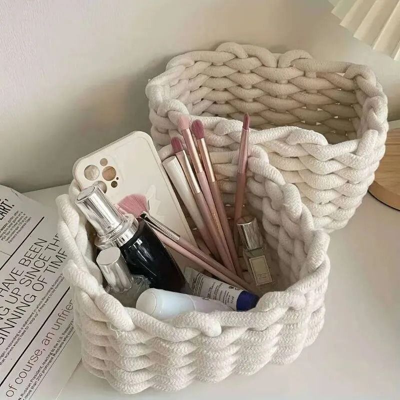 Bohemian Rope Storage Basket Thick Woven Handled 5 Bohemian Rope Storage Basket Thick Woven Handled - Image 5