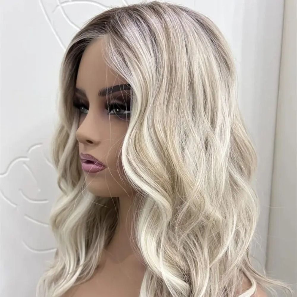 Woman Wigs Ombre Ash Platinum Blonde Wigs HD Lace Front detail view 5