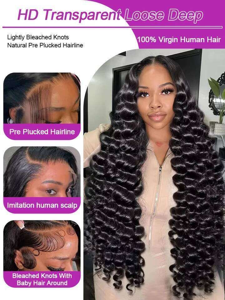 13X6 HD 30 40 Inch Loose Curly Front 100% Human view 2