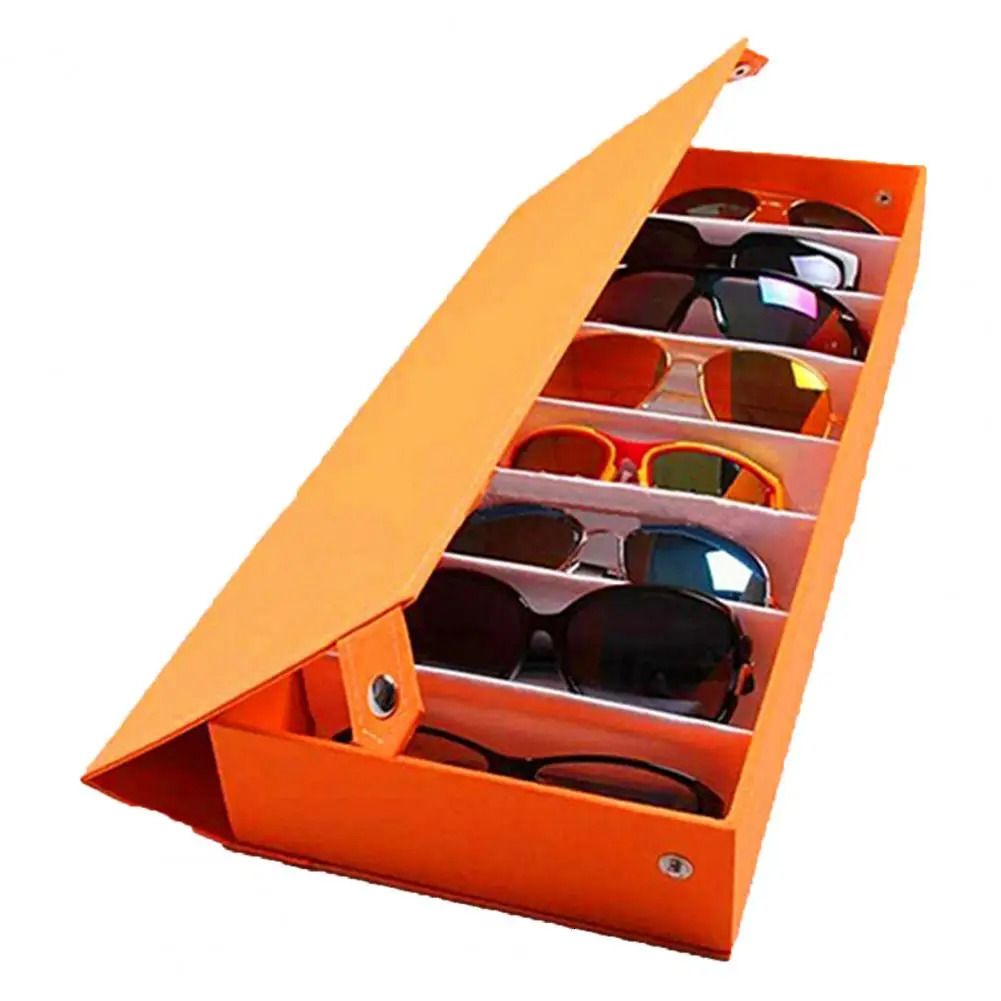 Black Plastic 8-Grid Eyeglass Organizer Case, Slotted Sunglass Storage Box for Women Sunglasses Cases