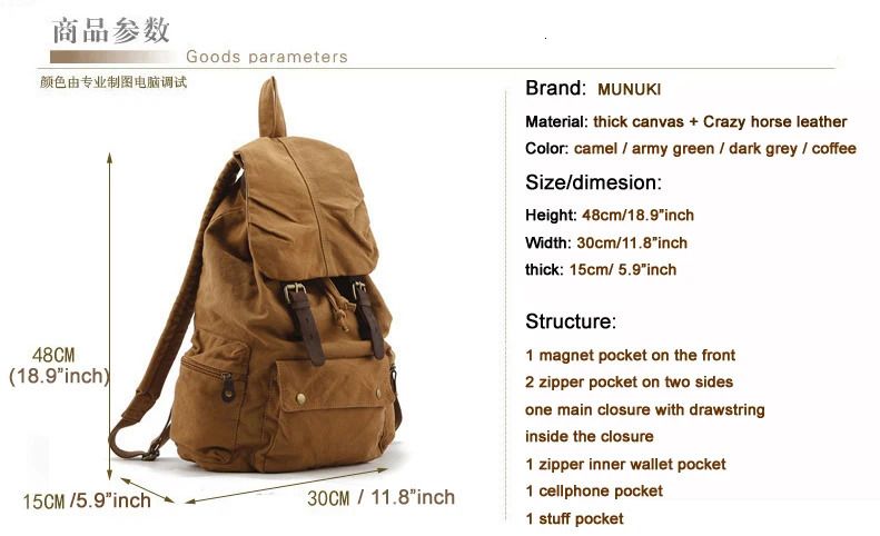 Vintage Leather Military Canvas Backpack Durable 2 Vintage Leather Military Canvas Backpack Durable - Image 2