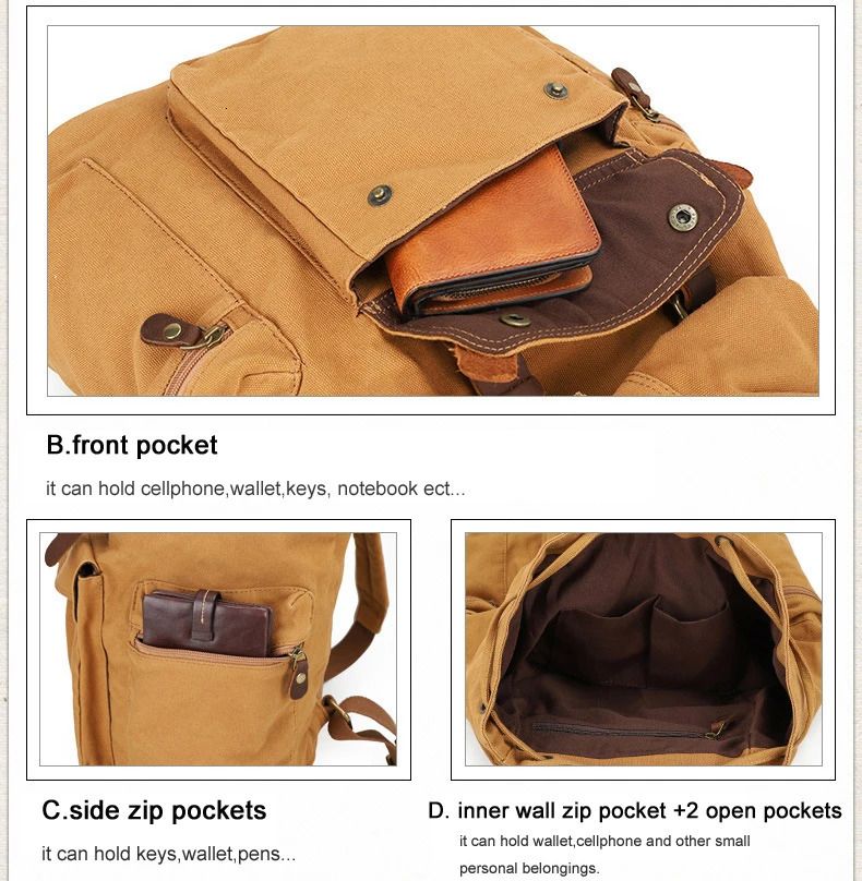 Vintage Leather Military Canvas Backpack Durable 5 Vintage Leather Military Canvas Backpack Durable - Image 5