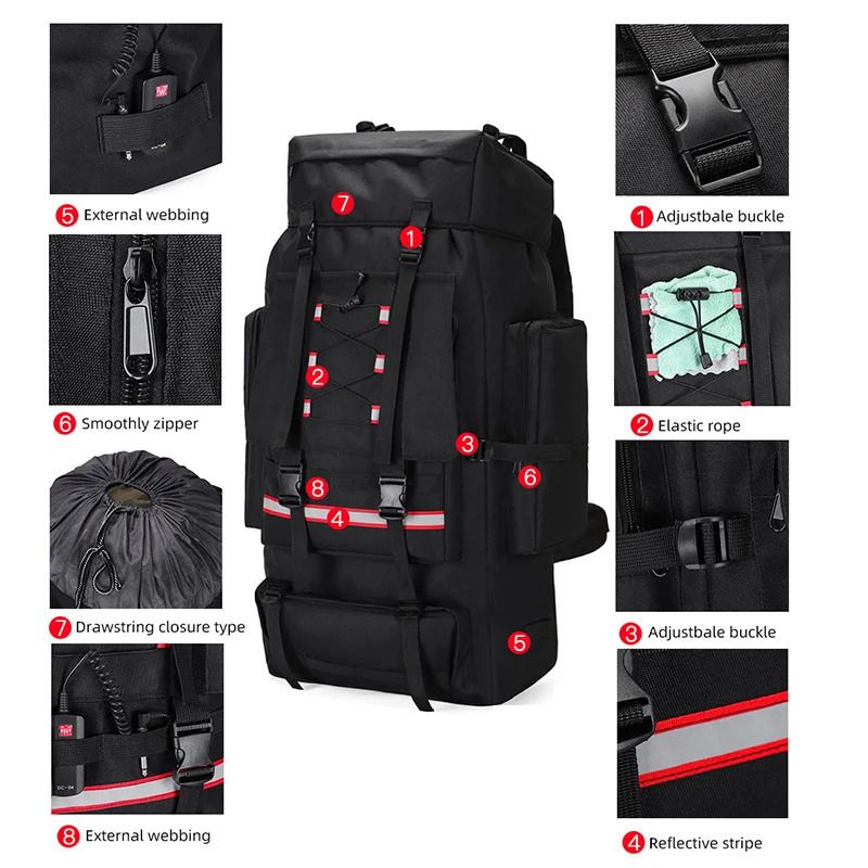 130L Hiking Backpack For Men Large Travel Rucksack 4 130L Hiking Backpack For Men Large Travel Rucksack - Image 4