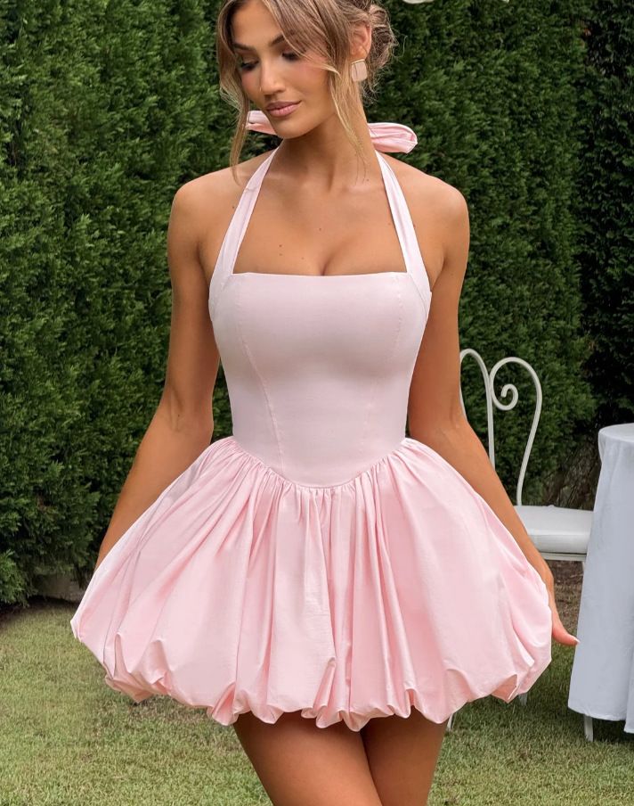 Halter bubble-hem mini