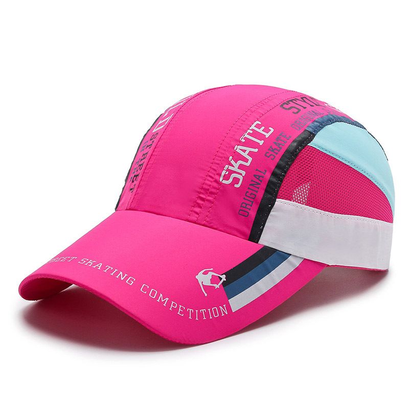 Free Shipping Printed Quick Drying Mesh Baseball Men Women Breathable And Adjustable Duckbill Cap With Color Blocking_voghion.com