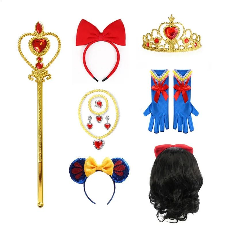 Kids Crown Magic Wand Necklace Wig Headdress Set Girls