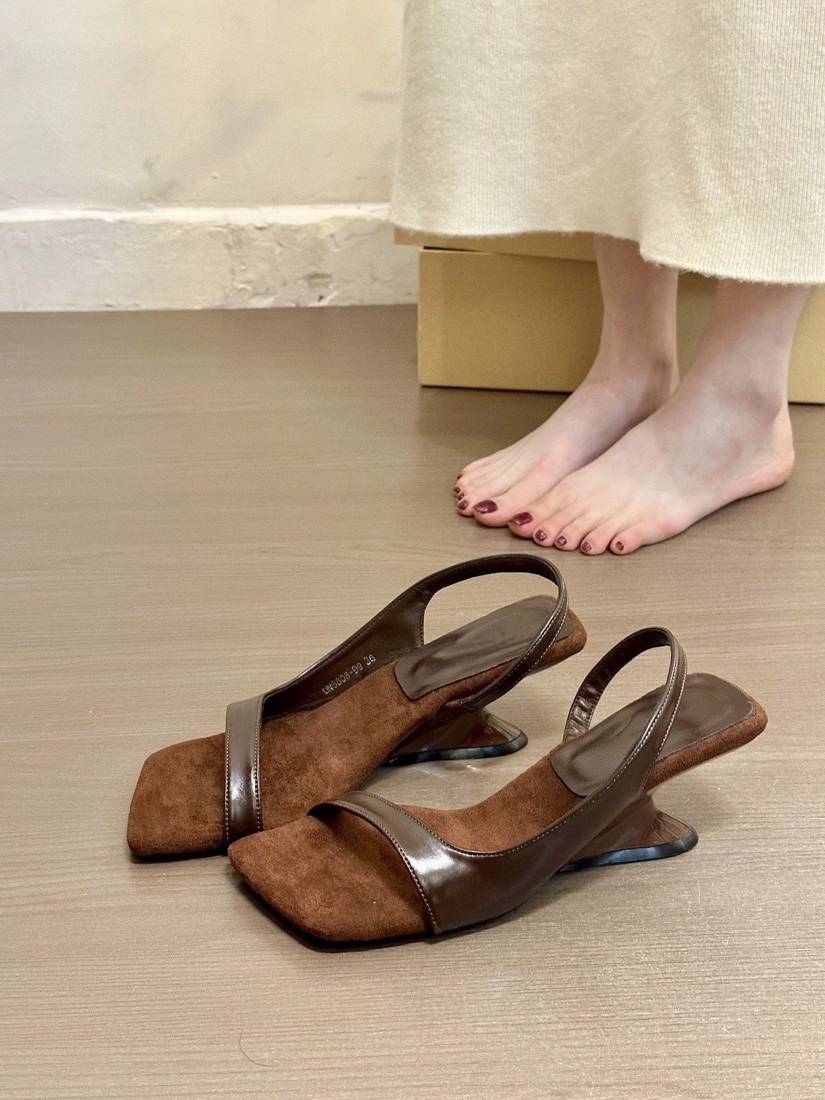 Women Leopard Print Slingback Heeled Sandals Square Open Toe Single Strap Unique Wedge Mid Heel Casual Party Summer_voghion.com