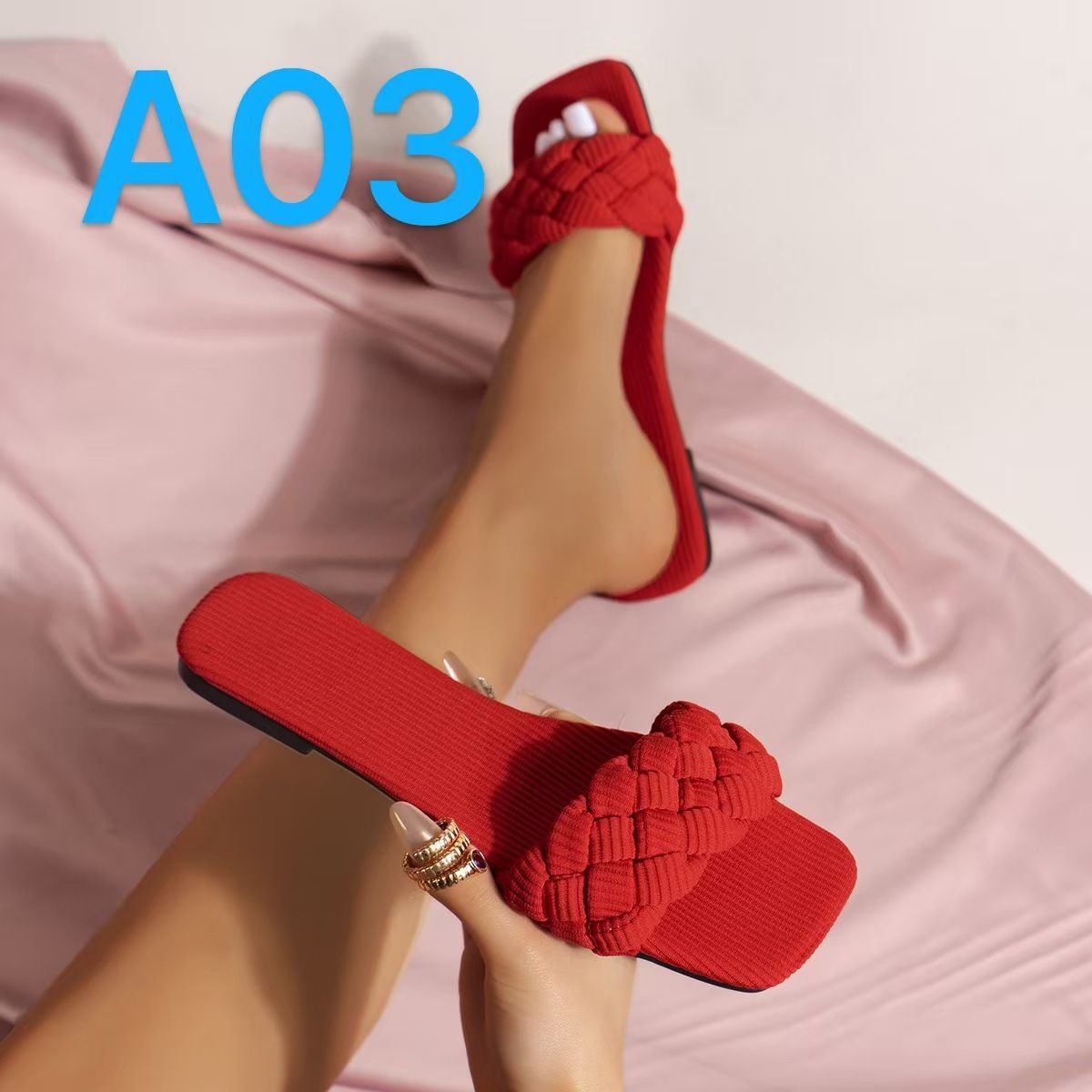 Designer Women's High Quality Luxury Knitted Strap With Square Toe Casual Smooth Sandals_voghion.com