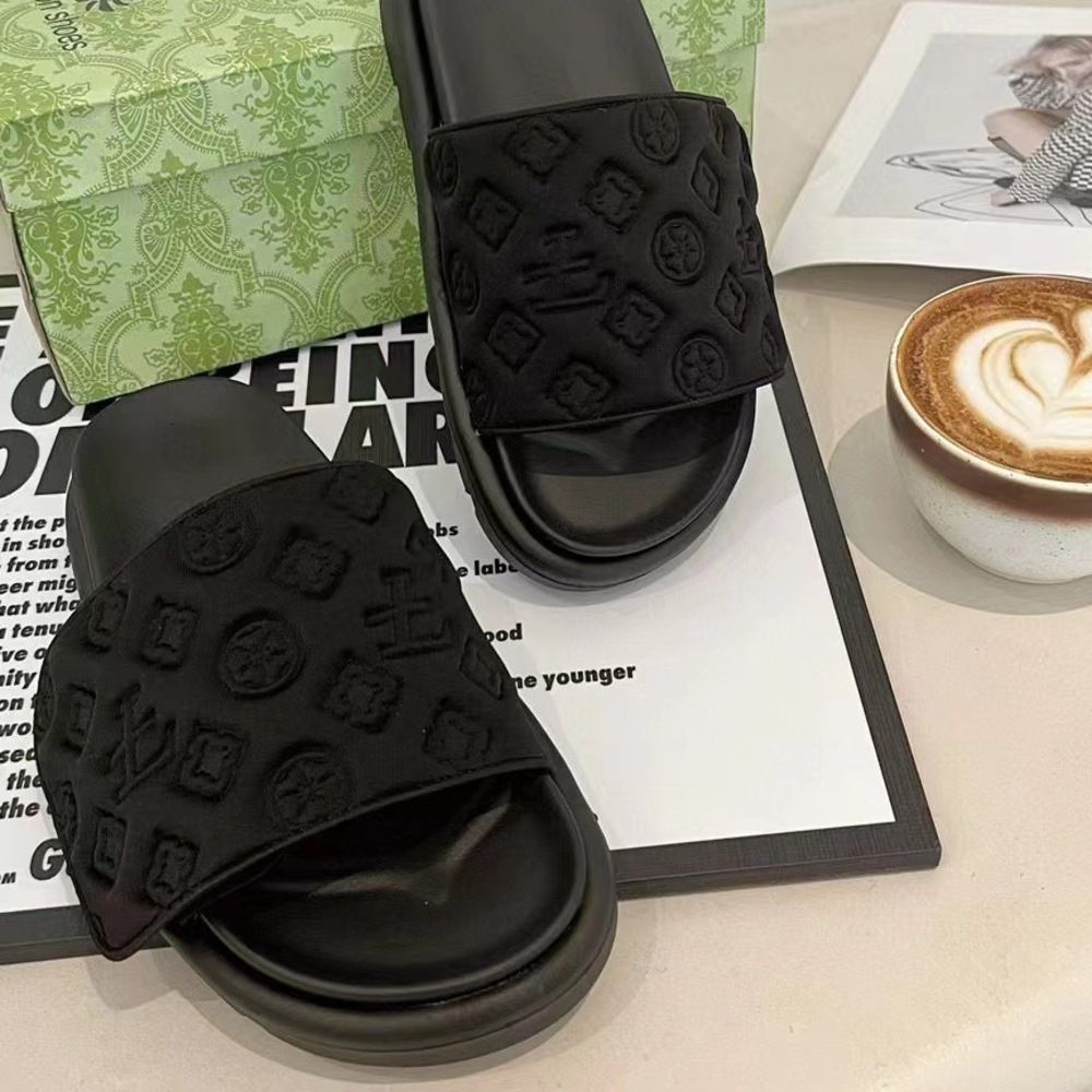Summer New Thick Soled Slippers For Outdoor Wear Platform Embossed Versatile One Word Magic Tape Sandals Big Size_voghion.com
