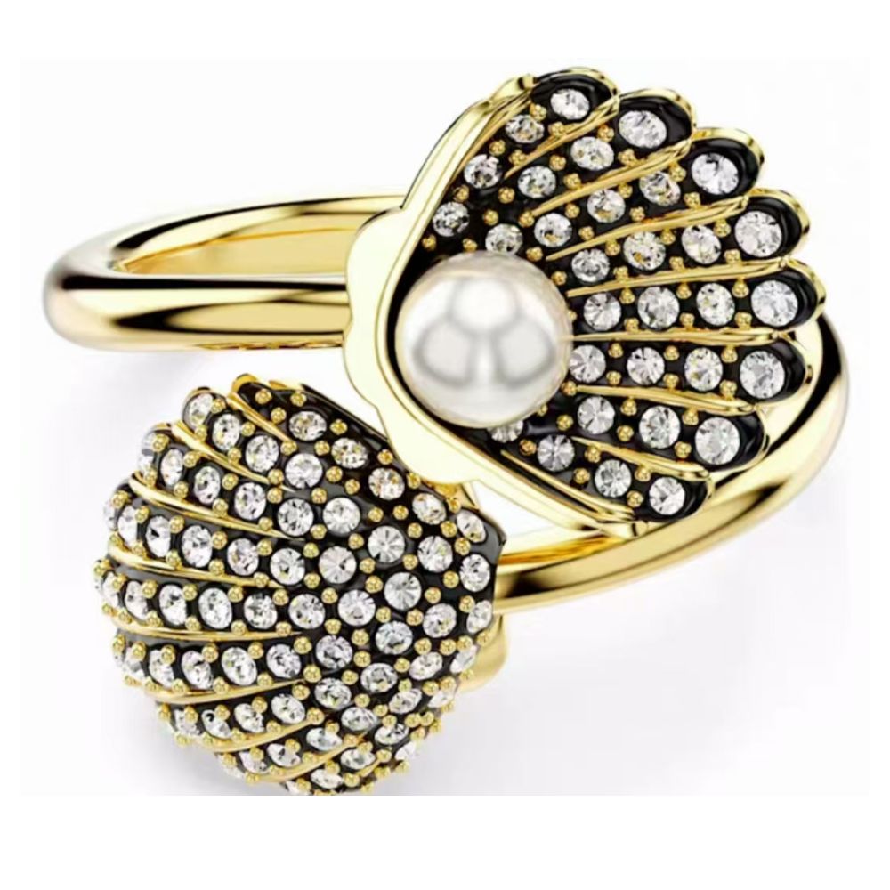 Verkoop van gouden schelp met parel open ring in Europa en Amerika. Modieuze, luxe damesaccessoires._voghion.com