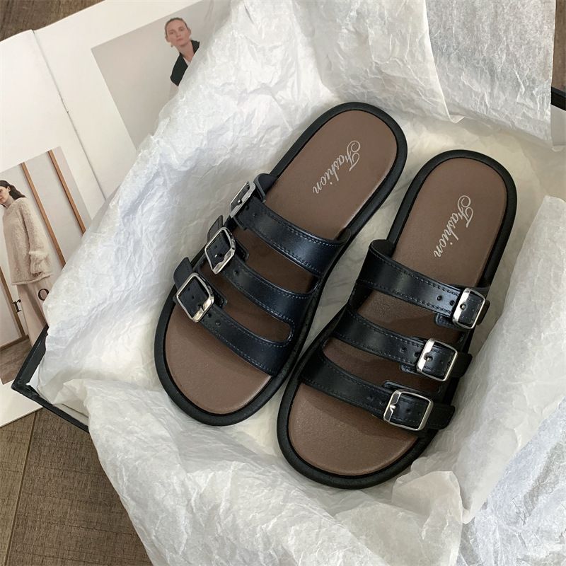 Free Shipping 2026 Fashionable Flat For Women Summer Buttoned Up And Worn In A Straight Drag On Beach Slippers_voghion.com
