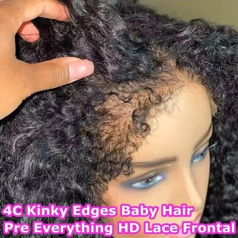 250% 4C Edges Kinky Curly Human Hair Wig Short Afro view 3