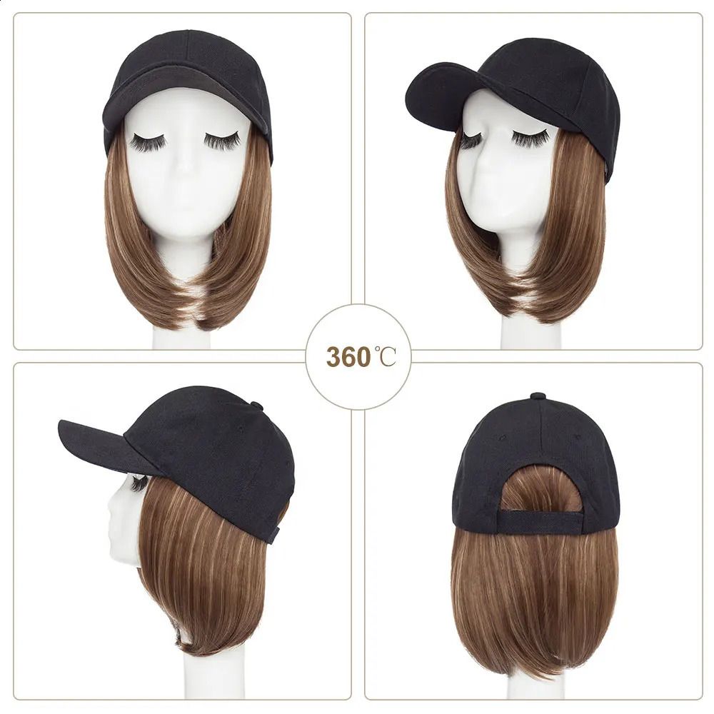 Baseball Cap with Hair Straight Short Bob Hairstyle Adjustable view 2
