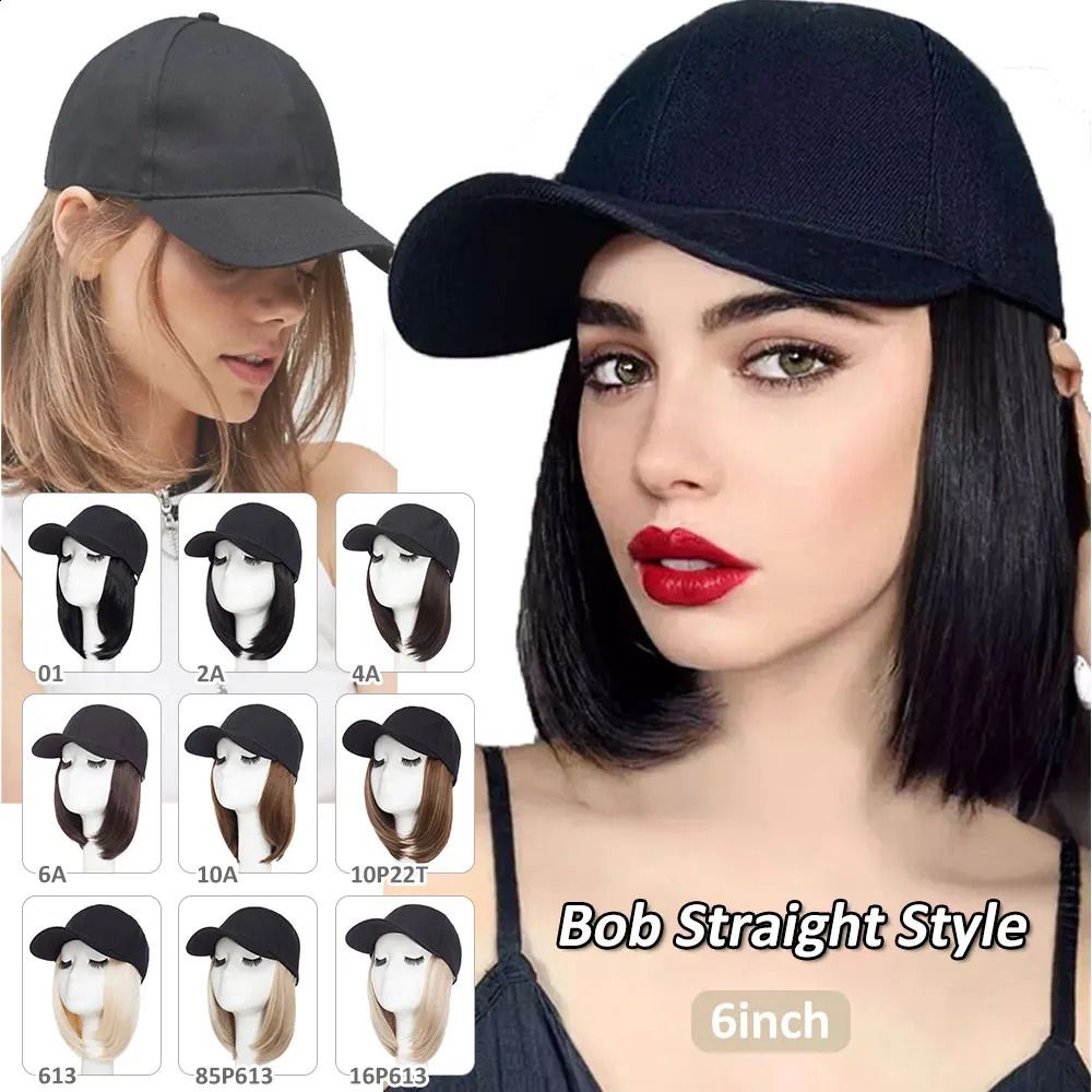Baseball Cap with Hair Straight Short Bob Hairstyle Adjustable view 3