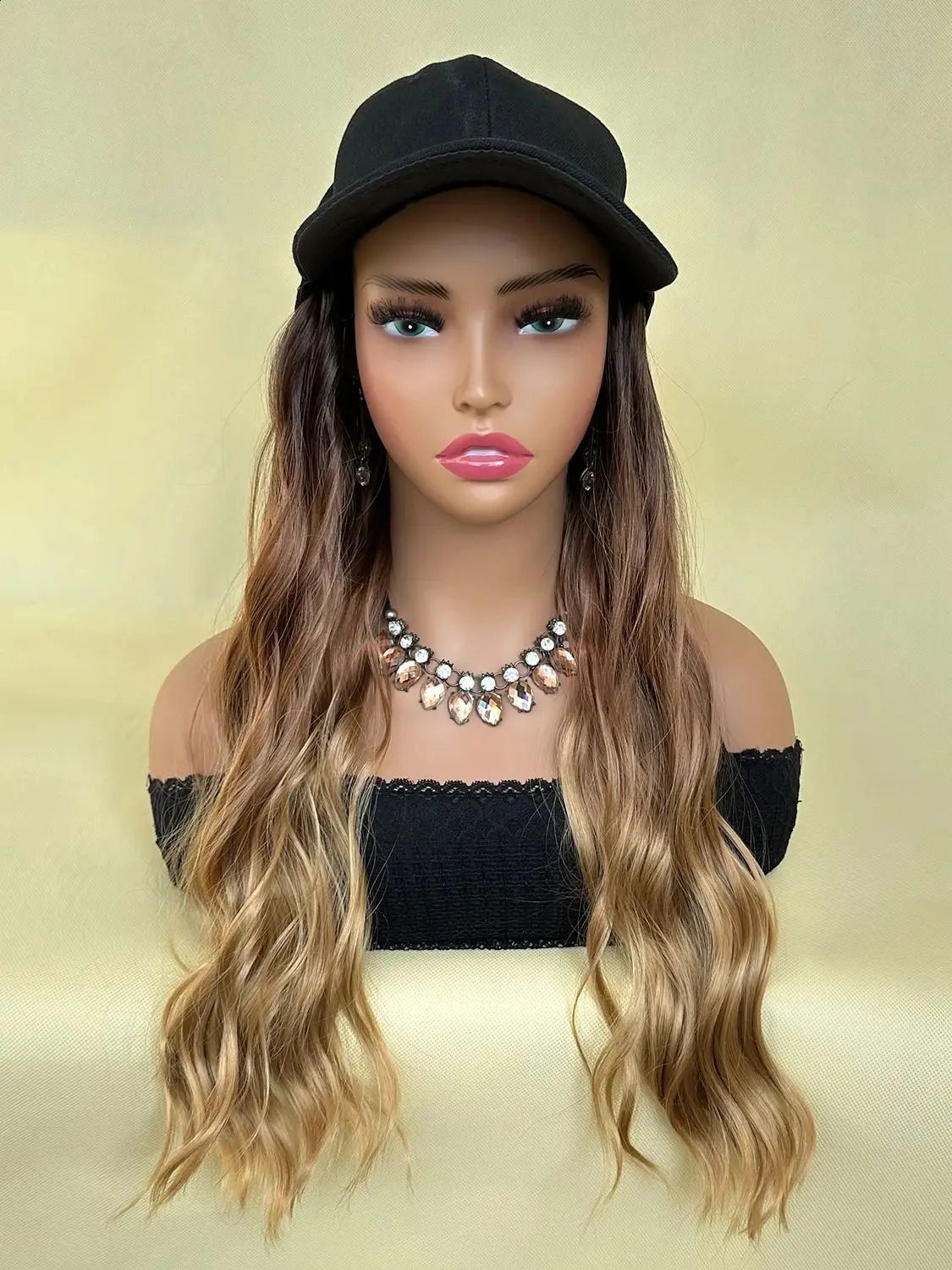 Cap Build Wavy Baseball Wig with Heat-friendly fiber detail view 2