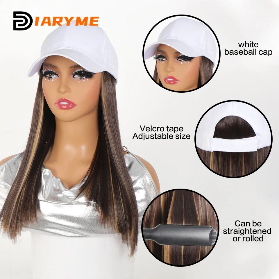 Black Cap Style Straight Baseball Wig view 2