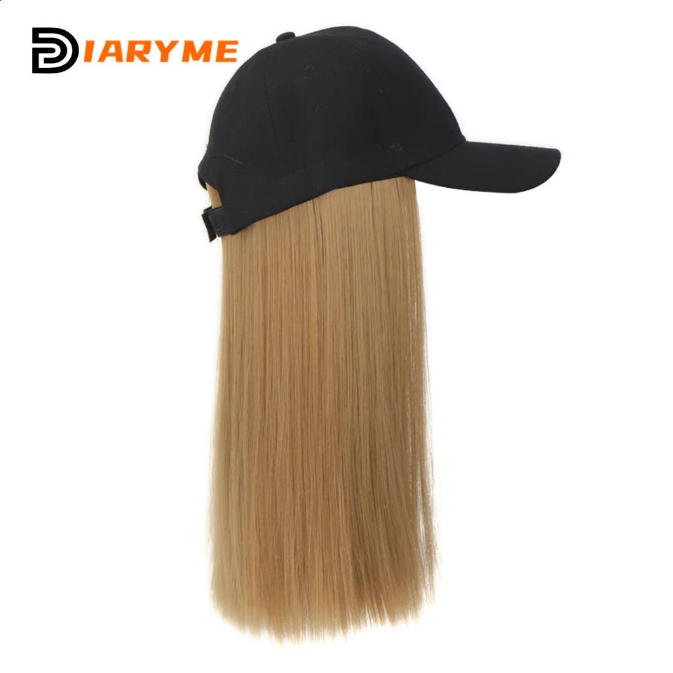 Black Cap Style Straight Baseball Wig detail view 2