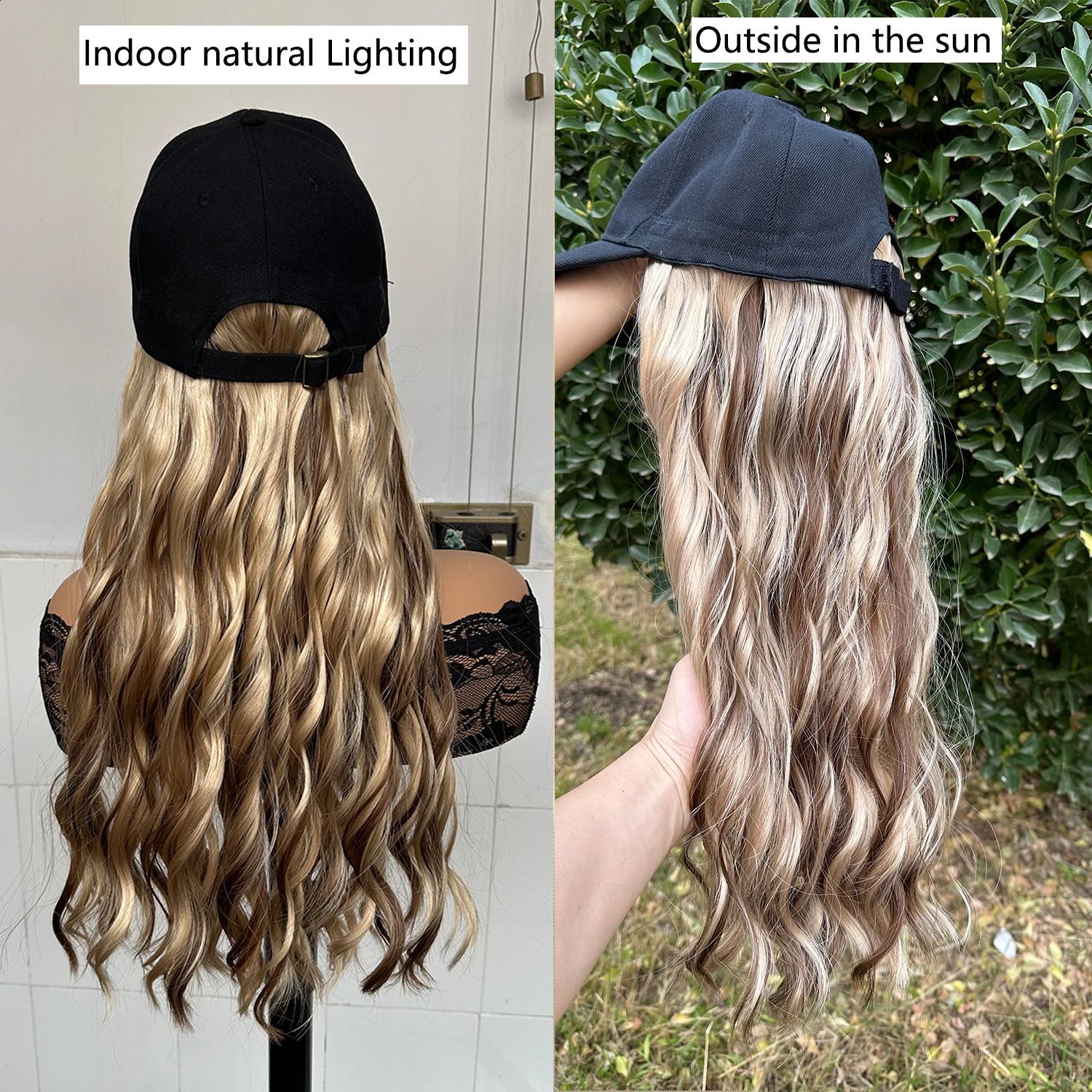 Cap Build Wavy Baseball Wig with Heat-friendly fiber detail view 3