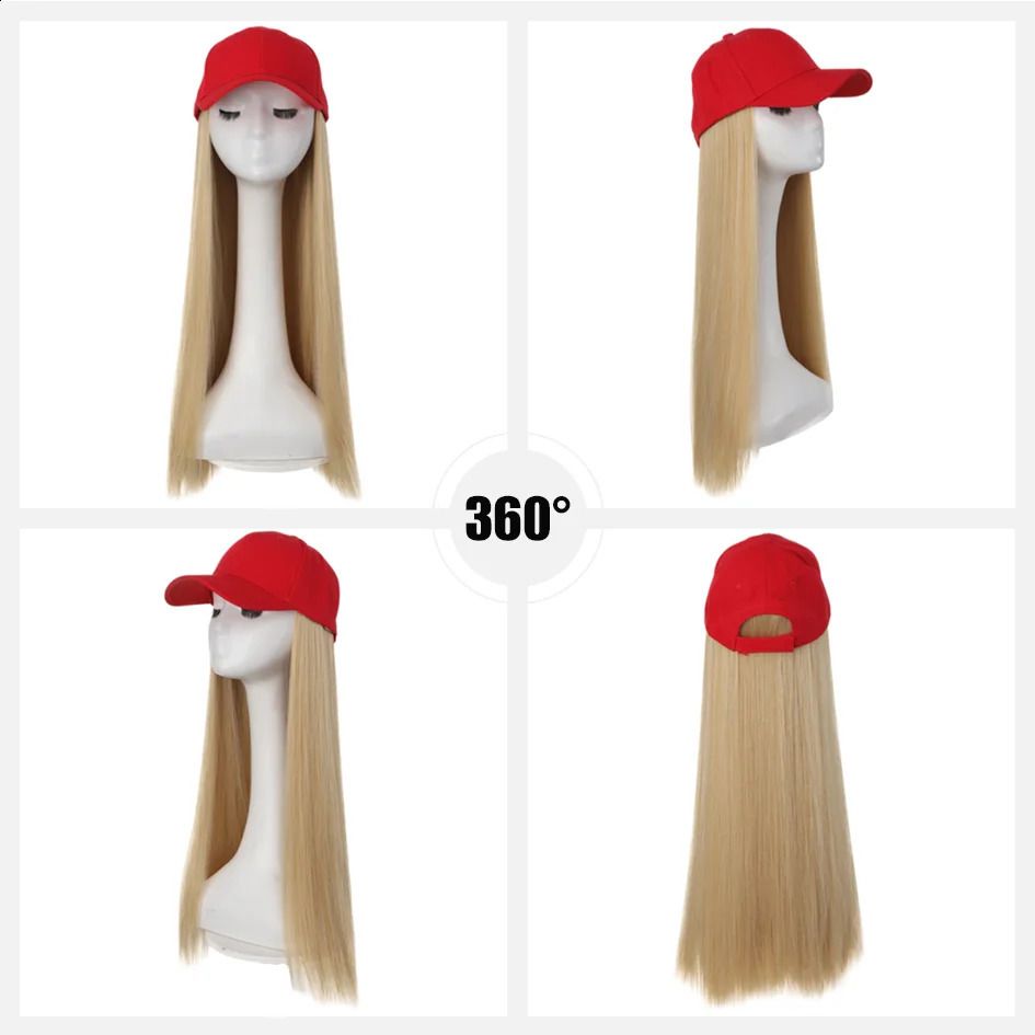 Hat Wigs-synthetic 22inch red baseball cap straight hair wig view 2