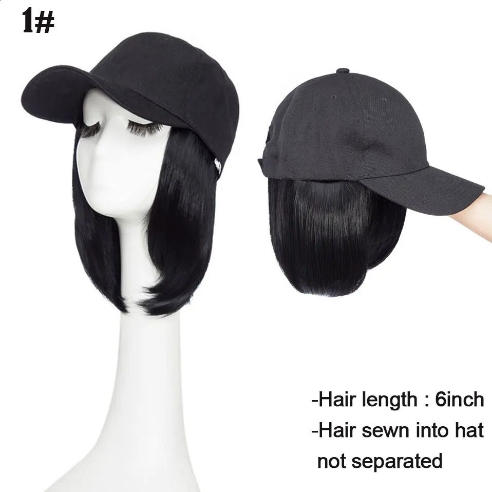 Baseball Cap with Hair Synthetic 6 Adjustable Short Straight detail view 2