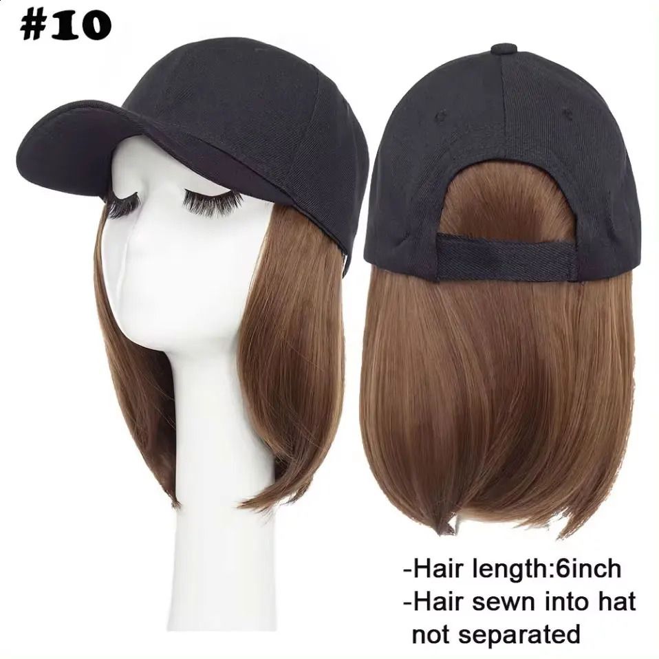 Baseball Cap with Hair Synthetic 6 Adjustable Short Straight detail view 5