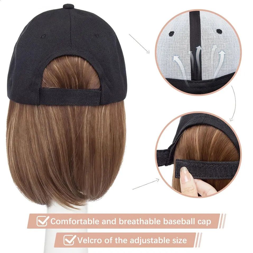 Baseball Cap with Hair Synthetic 6 Adjustable Short Straight view 3